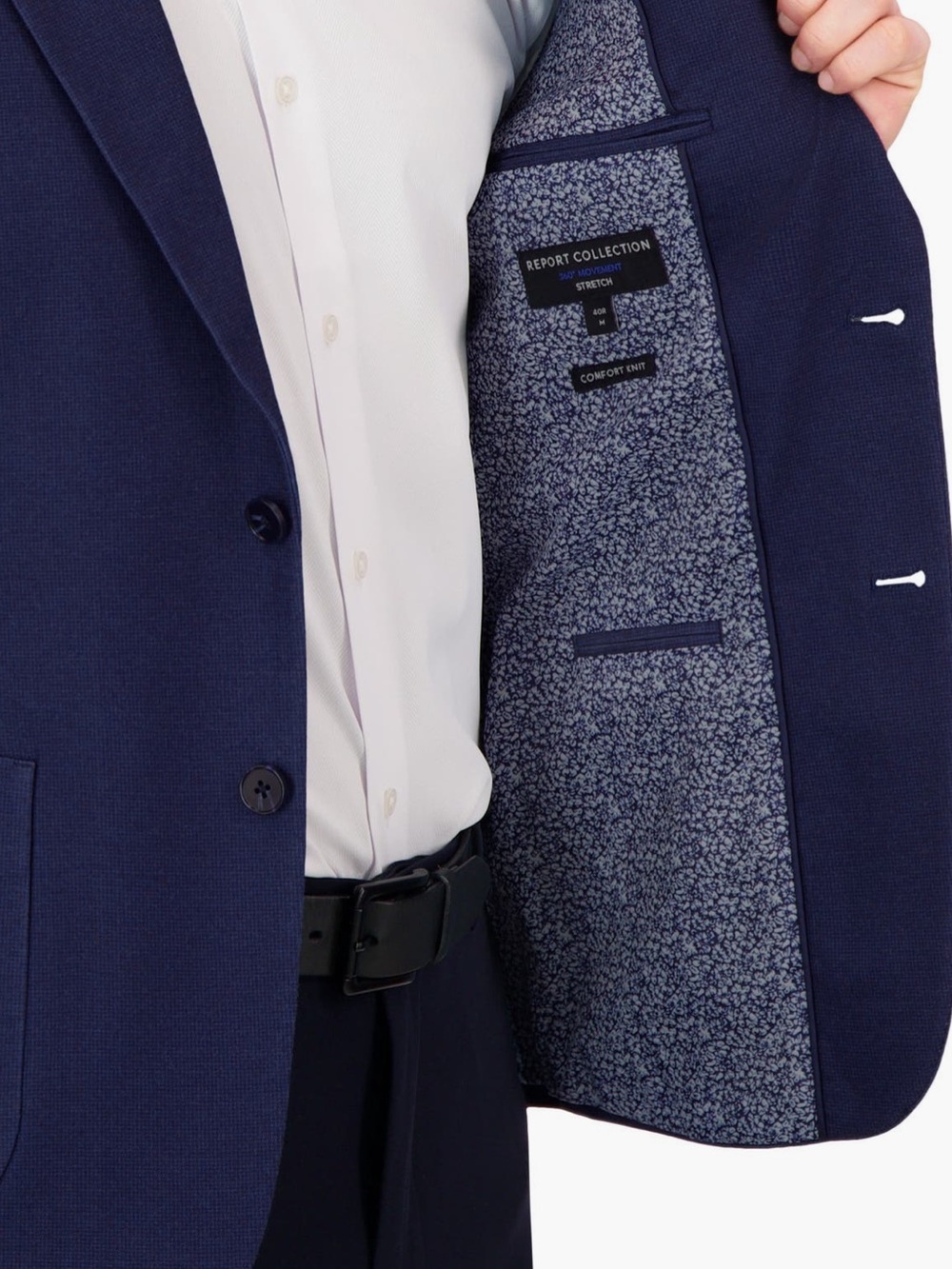 Report Collection Linen Blend Stretch Sports Coat in NAVY size 38R - Picture 3 of 3